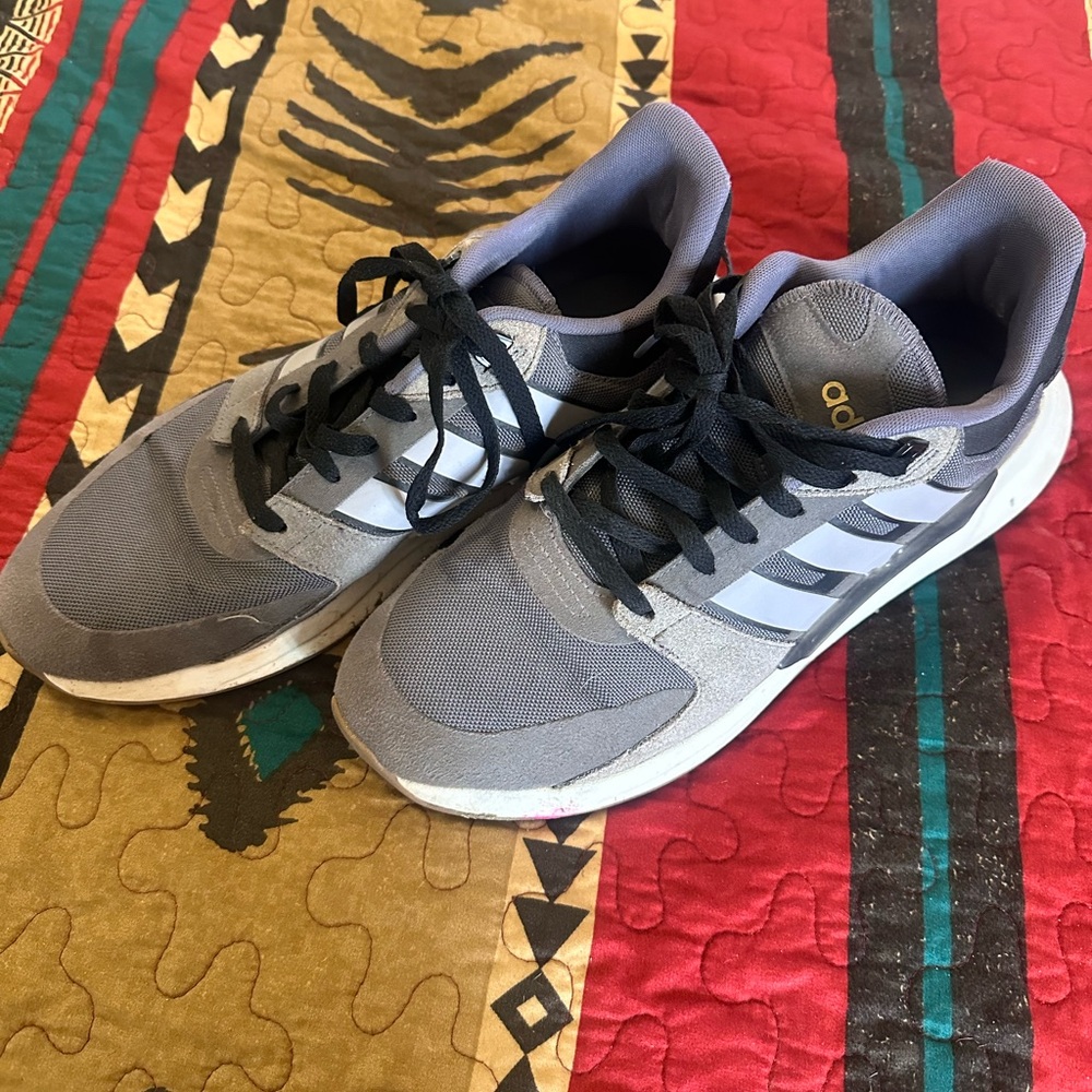 Adidas Gray and Black Athletic Shoes with Mesh Upper
